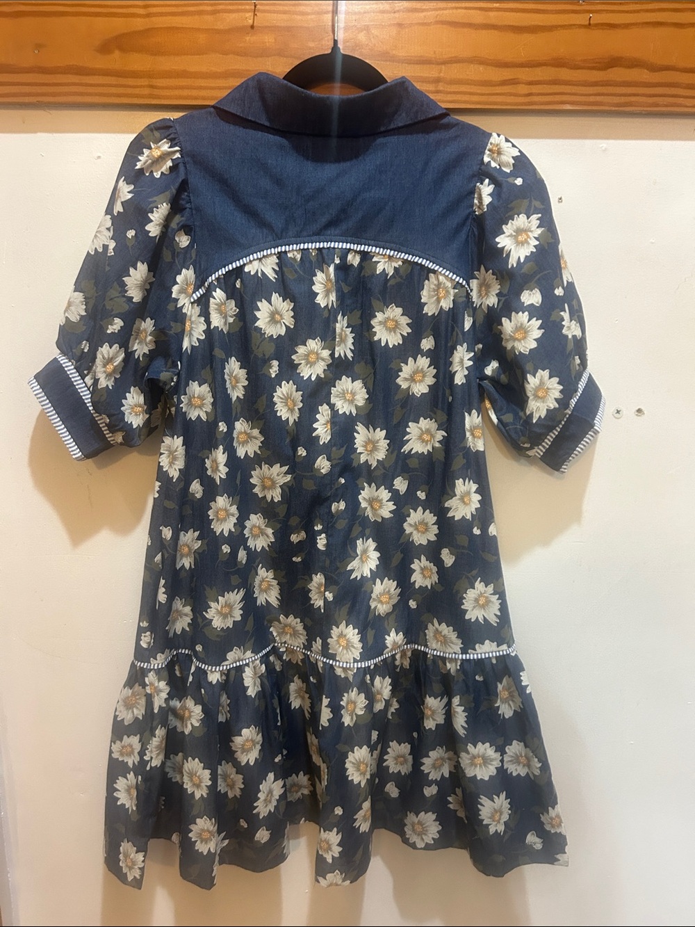Umgee Dark Denim Daisy Print Chambray Dress - Picture 2 of 6